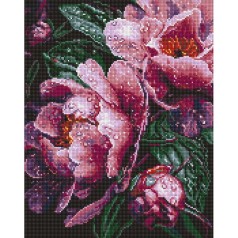 Алмазная мозаика "Розовые пионы под дождем" 40х50 см