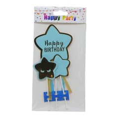 Топпер на торт Happy Birthday звезды (39365) голубая