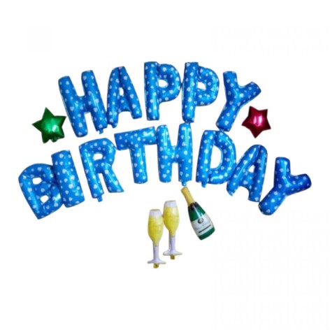 Набор фольгированных воздушных шаров Happy Birthday с бокалами (ГОЛУБОЙ)