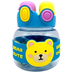 Пляшка для води 1000 мл, пластикова, ремінець, трубочка, шийка, в пакеті (БЛАКИТНА)