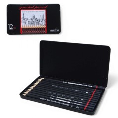 Олівець чорнографітний різної твердості набір 12 штук в мет.кор. (41694)