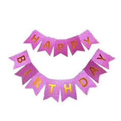 Гирлянда-растяжка флажка "Happy birthday" 12*16см-5м, розовая